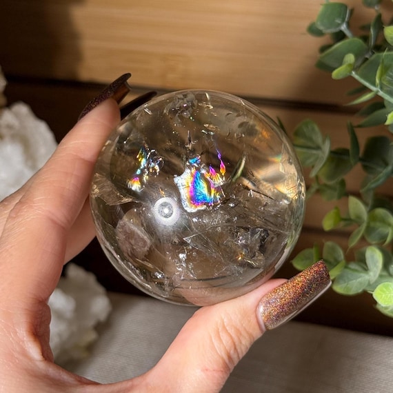 Smoky Quartz Crystal Sphere with Rainbows Natural Smoky Quartz Sphere Crystal for Healing Energy Grounding Protection Meditation and Decor