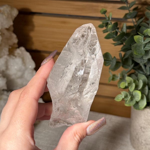 Raw Lemurian Quartz Crystal Point Natural Clear Quartz Lemurian with Black Rutile Inclusions Crystal Wand for Healing Spiritual Energy Work