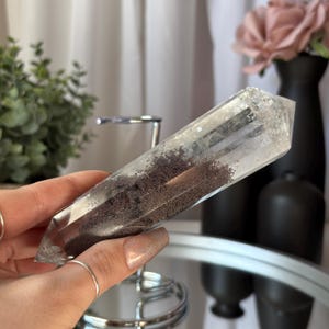 12 Sided Vogel Garden Quartz Double Point Wand on Stand Clear Quartz Crystal Vogel Quartz with Lodolite and Rainbows Energy Crystal