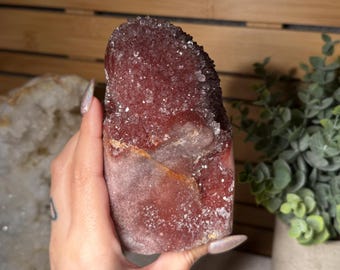 Incredible Red Amethyst Crystal Freeform Druzy Pink Amethyst with Hematite Inclusions High Quality Healing Energy Crystal for Rock Lover