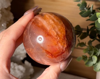Fire Quartz Crystal Sphere Flashy Fire Quartz with Hematite Inclusions Saturated and Bright Fire Quartz Crystal Ball for Energy Healing