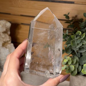 Imperfect Lemurian Quartz Crystal Tower Polished Lemurian Clear Quartz Crystal Point Chunky Tower Generator for Energy Healing Collection
