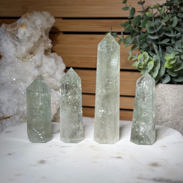 Prasiolite Crystal Point Pick Your Own Natural Green Quartz Crystal Tower Prasiolite Point for Healing Clarity and Heart Chakra Energy Gift