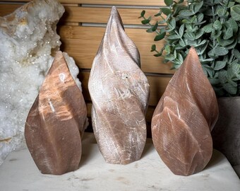Peach Moonstone Crystal Flame Pick Your Own Peach Moonstone Flame Twist Crystal for Positivity Uplifting Energy and Spiritual Home Decor