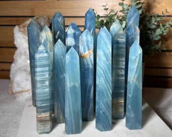 Blue Onyx Crystal Tower Pick Your Own Natural Blue Calcite Tower Aquatine Lemurian Calcite Crystal Banded Blue Chalcedony for Collection