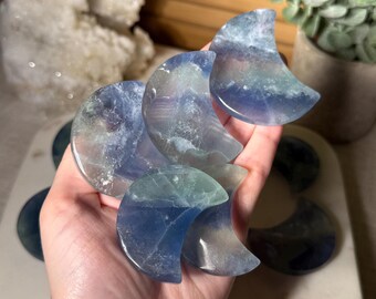 Imperfect Blue Fluorite Crystal Moon Pick Your Own Blue and Green Fluorite Moon Shaped Crystal for Positivity Clarity and Energy Healing