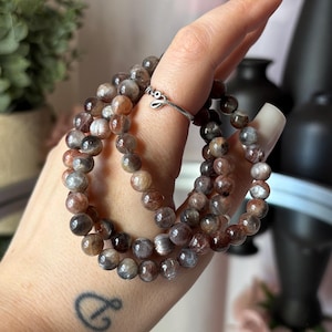 Rare Black Moonstone Sunstone Bracelet High Quality Black Moonstone with Golden Sunstone Crystal Bracelet Stretch Stacking Bracelet Gemstone