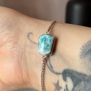 Sterling Silver Larimar Bracelet Adjustable Larimar Crystal Bracelet High Quality Gemstone Jewelry Genuine Larimar Stone Chain Bracelet Gift