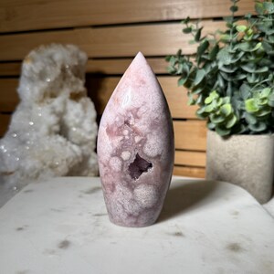 Druzy Pink Amethyst Flame Unique Pink Amethyst Crystal Flame for Energy Healing Crystal Collection and Spiritual Home Decor Gift for Her