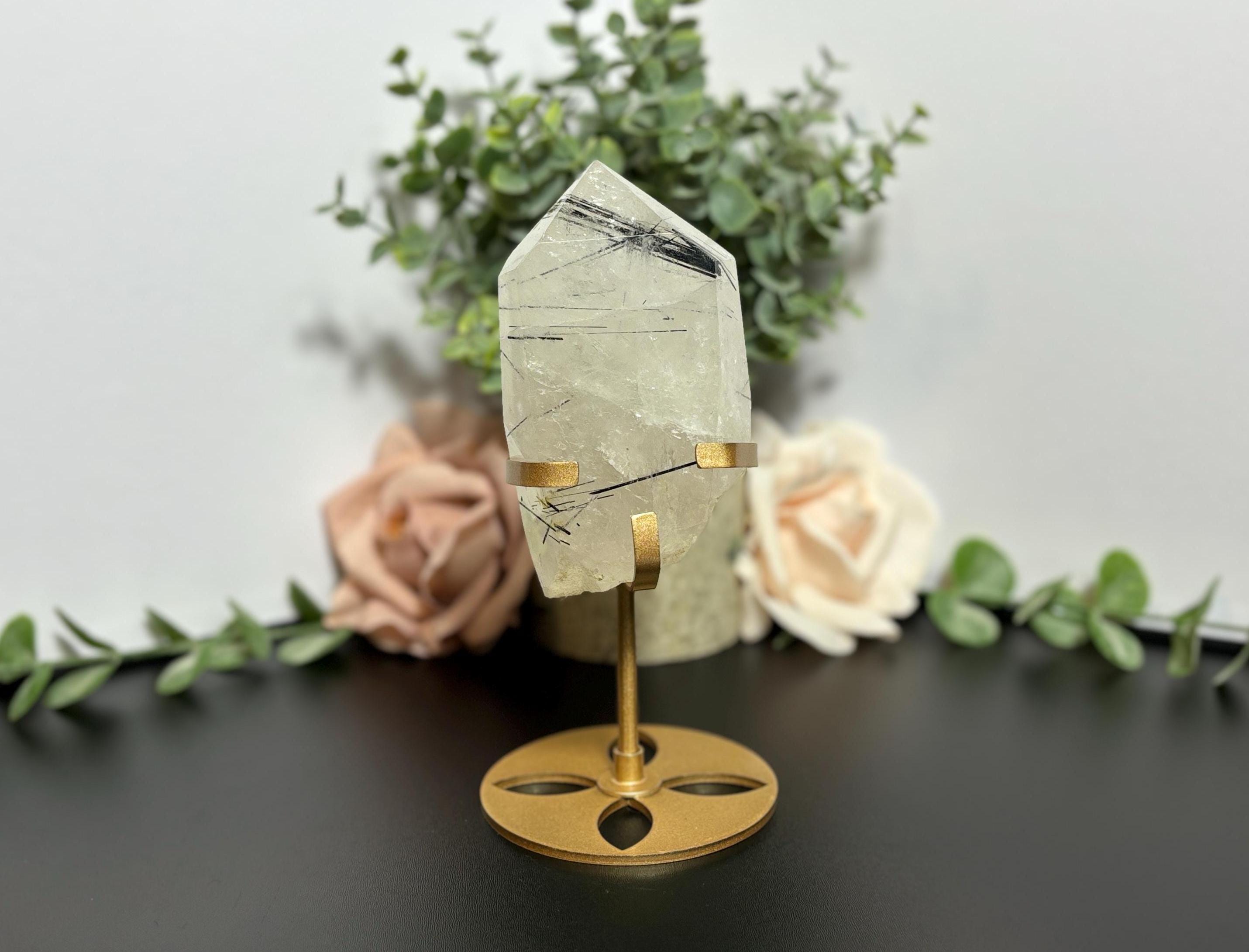 Black Tourmaline Quartz on Stand Tourmalinated Quartz Crystal Black Rutilated Quartz Crystal Point Tourmaline in Quartz for Decoration
