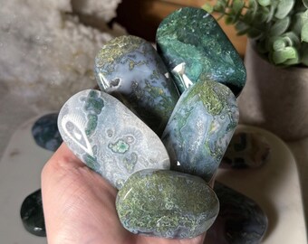 Moss Agate Crystal Palm Stone Pick Your Own Moss Agate Palm Stone Crystal for Grounding Growth Balance and Metaphysical Healing Energy Gift