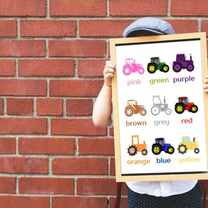 Cute Tractor colour printable, Tractor print, Nursery Print, learn colours, Child bedroom print, Playroom photo, A4 printable, DOWNLOAD image 2