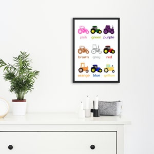 Cute Tractor colour printable, Tractor print, Nursery Print, learn colours, Child bedroom print, Playroom photo, A4 printable, DOWNLOAD image 1