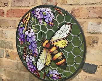 Bee Floral Garden Mirror Indoor Outdoor Metal Glass Wall Art Plaque Decoration Present Gift Unique Wall Décor Round Mirror  Gift