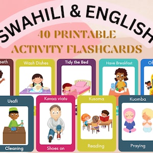 Children Activity Learning flash cards English / Swahili - Bilingual,Homeschooling, Kenya, Tanzania, Kiswahili