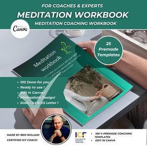 Meditatie canva werkboek, Mindfulness coaching sjablonen, Meditatie oefendagboek, Mindfulness dagboek, Meditatie e-boek.