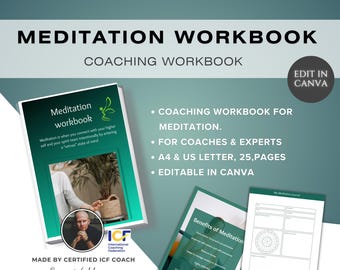 Meditation canva coach workbook, Relaxation coaching templates, Meditation practice journal, Wellness journal diary, Meditation ebook
