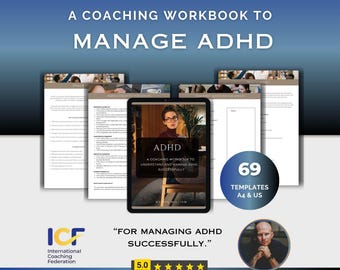 how to manage adh, adhd journal, adhd coaching workbook, adult adhd canva templates, adhd workbook,teaching adhd resource coaching,