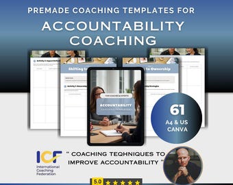 Cuaderno de trabajo de responsabilidad de coaching / Plantillas de Canva para coaches de vida / Planificador de objetivos, reflexión, seguimiento de hábitos y herramientas de productividad de coaching