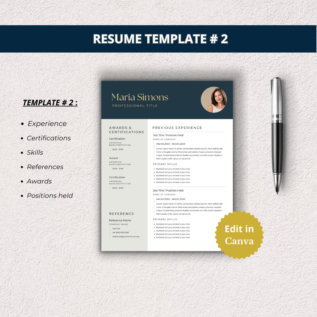 Resume Template, Editable Resume Template, Professional Resume, CV ...