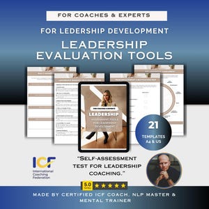 Coaching Toolkit zur Bewertung von Leitern, Arbeitsblatt zur Bewertung der Führung, Vorlage für Coaches im Führungsstil, Stress & Mindset-Tests für Coaches