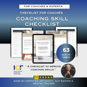 Coach Training Self-Discovery Checklist, Coaching Skills Checklist,Coach Training Resource,Self-Assessment Tool, Business tools list.