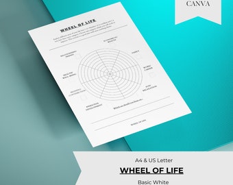 wheel of life, wheel of Life template,Canva template, Life Coach Worksheet, Bullet Planner,  wheel of life coaching worksheet