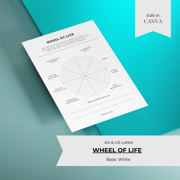 wheel of life, wheel of Life template,Canva template, Life Coach Worksheet, Bullet Planner,  wheel of life coaching worksheet