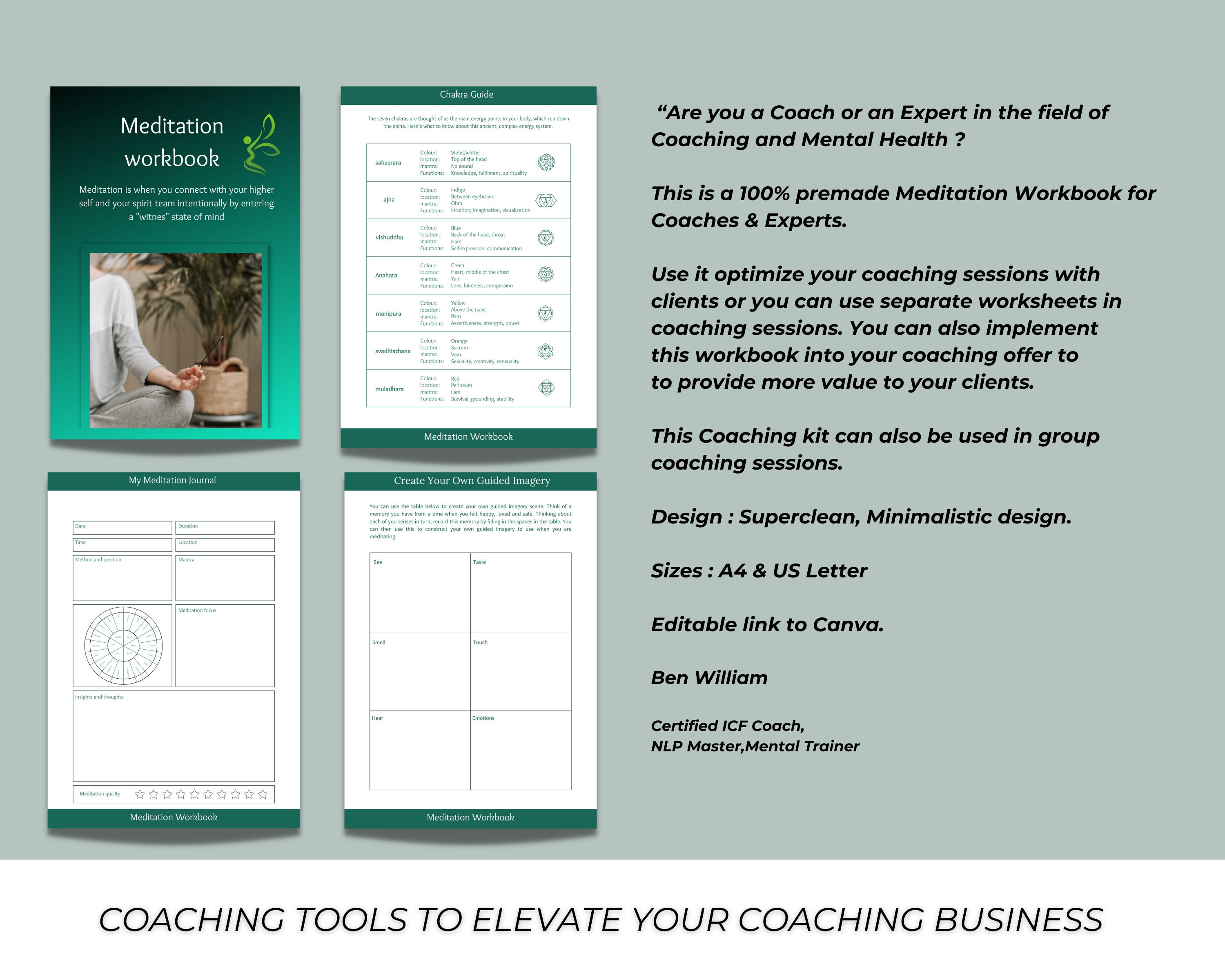 Meditation Canva Workbook, Mindfulness Coaching Templates, Meditation ...