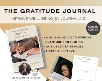 Gratitude Journal Coaching Workbook. Gratitude editable Bundle. Journaling Workbook for self-care. Practice Gratitude canva ebook,