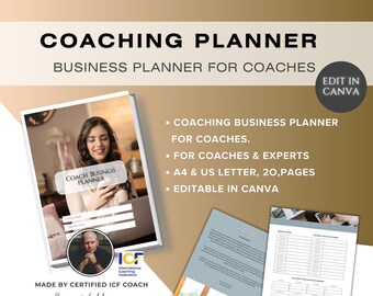 Planificateur d'entreprise de coaching de vie, planificateur de coach modifiable, session de coaching, planificateur de coach de vie, modèle de journal de session client