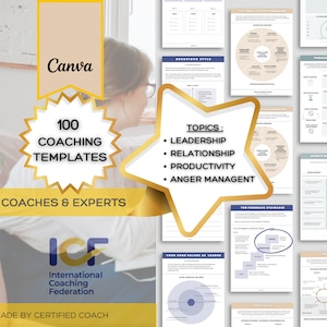 Modello Canva per il life coaching, foglio di lavoro sugli strumenti di coaching, modello Canva per il coaching tramite ebook, quaderno di lavoro sul kit di coaching, modelli per il life coaching.