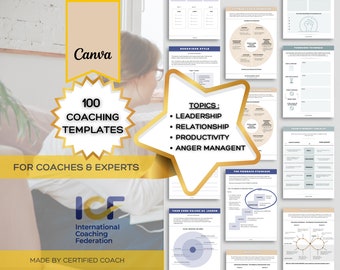 Life coaching canva template, coaching tools worksheet, ebook coaching canva template, coaching kit workbook, life coaching templates.