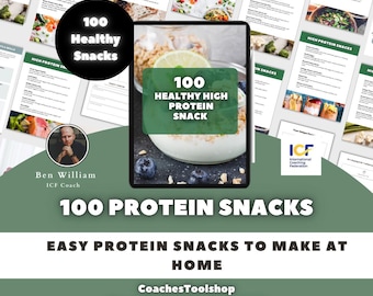 100 Healthy Protein Snack Recipes Ebook, Canva Template A4 & US Letter