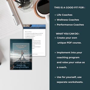 May include: A guide to building resilience for success, with a table of contents and a cover image of a person standing on a mountain top. The guide is titled "Grit and Mental Toughness: The Ultimate Guide to Building Resilience for Success".