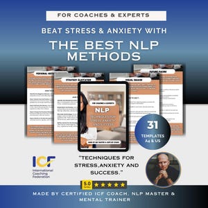 NLP Coaching Techniken für psychische Gesundheit Coaching Vorlagen mit Anleitung Stressabbau Methoden, Canva Kit für Neurolinguistisches Programmieren