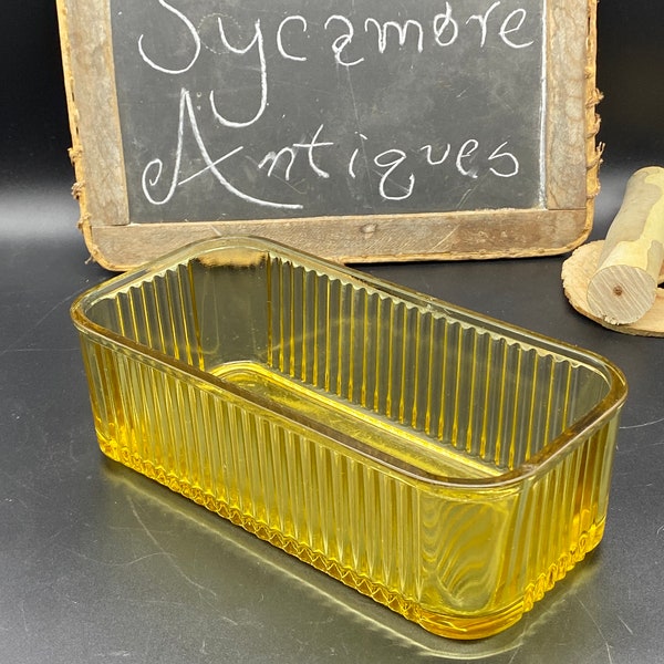 Glass Refrigerator Dish Yellow Ribbed Refrigerator Dish