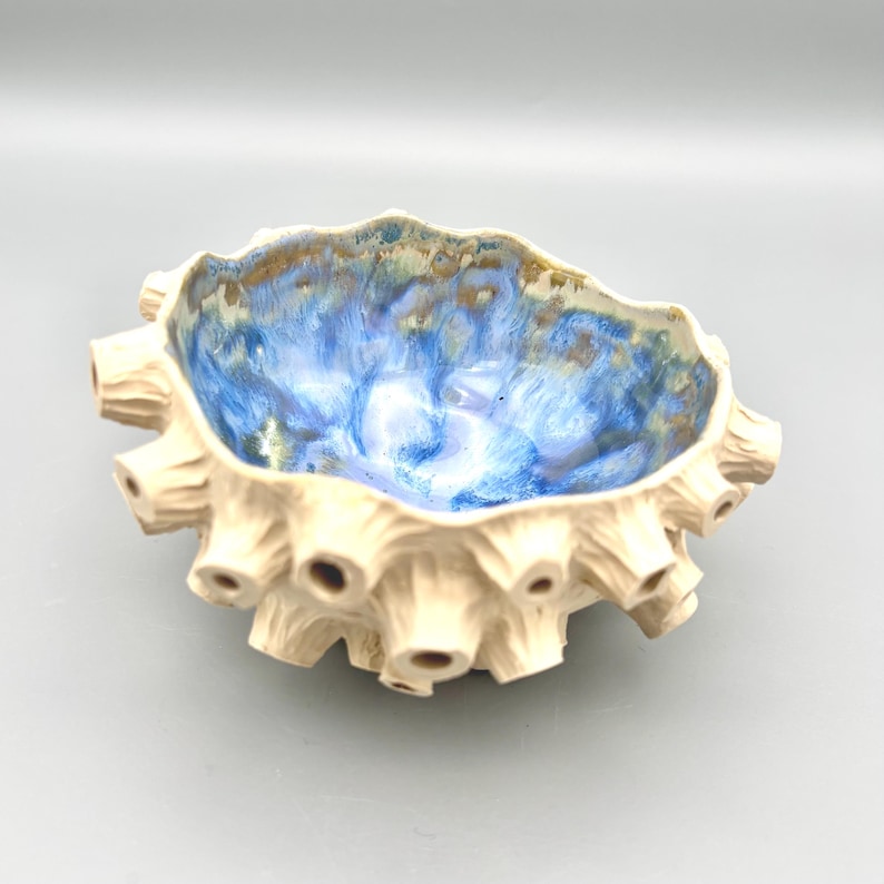 Handmade Barnacle Stoneware Bowl – Ocean Blue Glazed Ceramic – Coastal Cornwall Pottery – Ocean Inspired Decor image 2