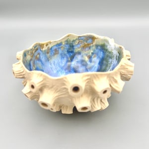 Handmade Barnacle Stoneware Bowl – Ocean Blue Glazed Ceramic – Coastal Cornwall Pottery – Ocean Inspired Decor