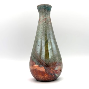 Peacock Flame - Pear shaped Vase with Glossy Green & Peacock Glaze, Handcrafted in Cornwall