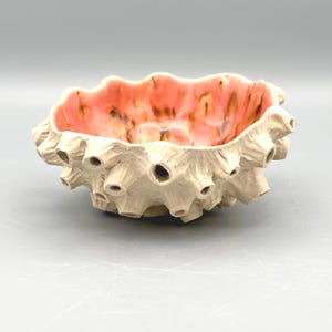 Tigela de grés cor de amarílis, inspirada em cracas, feita à mão na Cornualha, Reino Unido.