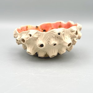 Tigela de grés cor de amarílis, inspirada em cracas, feita à mão na Cornualha, Reino Unido.