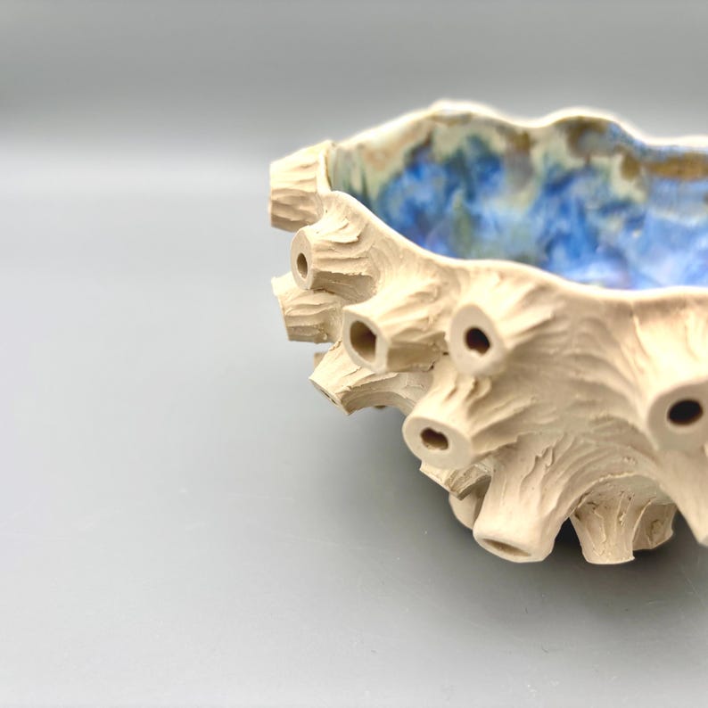 Handmade Barnacle Stoneware Bowl – Ocean Blue Glazed Ceramic – Coastal Cornwall Pottery – Ocean Inspired Decor image 7