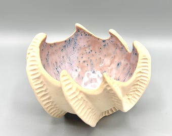 Sea-urchin-inspired Ocean Wave bowl (Lilac) handmade in Cornwall, UK