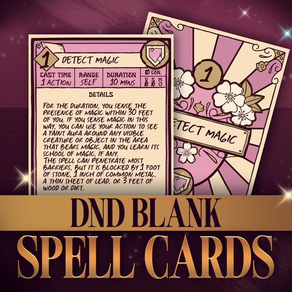 DnD Spell Card Blank Templates: Craft Your Ultimate DnD Spellbook, Cherry Blossom Theme, RPG, Editable and Fillable, GM Gift, DM Tools