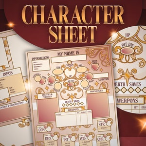 Download digital da ficha de personagem DnD 5E, Elegant Orange, Dungeons and Dragons RPG, editável e preenchível, presente GM, ferramentas DM, elegante e fofo