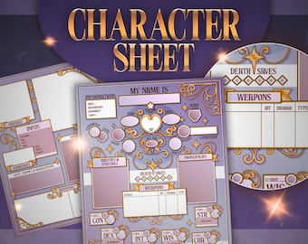 DnD 5E Character Sheet Digital Download, Elegant Purple, Dungeons and Dragons RPG, Editable and Fillable, GM Gift, DM Tools, Elegant & Cute