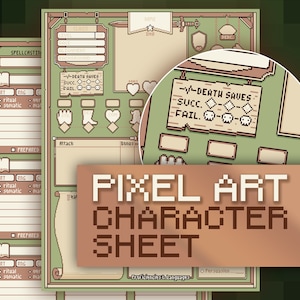 Pixel Art DnD 5E Character Sheet Digital Download, Dungeons and Dragons, Editable and Fillable, Dnd Gift, DM Tools, Color & Lineart Options
