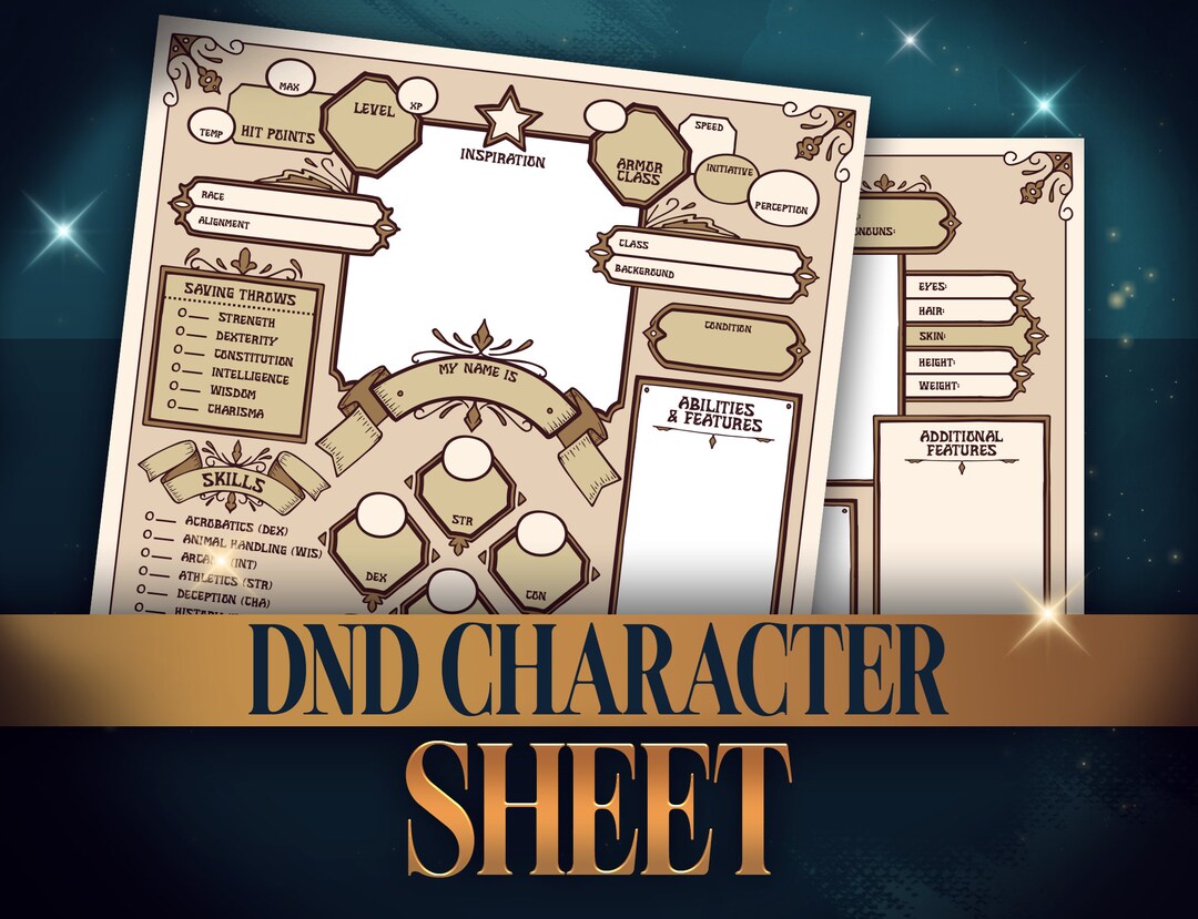 Dnd 5E Character Sheet Digital Download, Dungeons and Dragons RPG ...