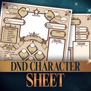 DnD 5E Charakterbogen Digitaler Download, Dungeons and Dragons-Rollenspiel, bearbeitbar und ausfüllbar, GM-Geschenk, DM-Tools, Farb- und Lineart-Optionen